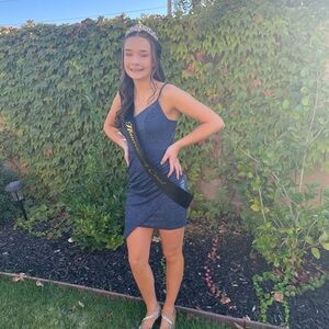 V-Neck Glitter Knit Pullover Mini Dress